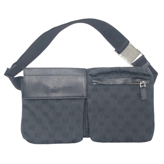 GUCCI Shoulder Bag 28566 GG canvas Black black Shoulder Bag Sling bag Bum bag Unisex GG pattern Women Used Authentic