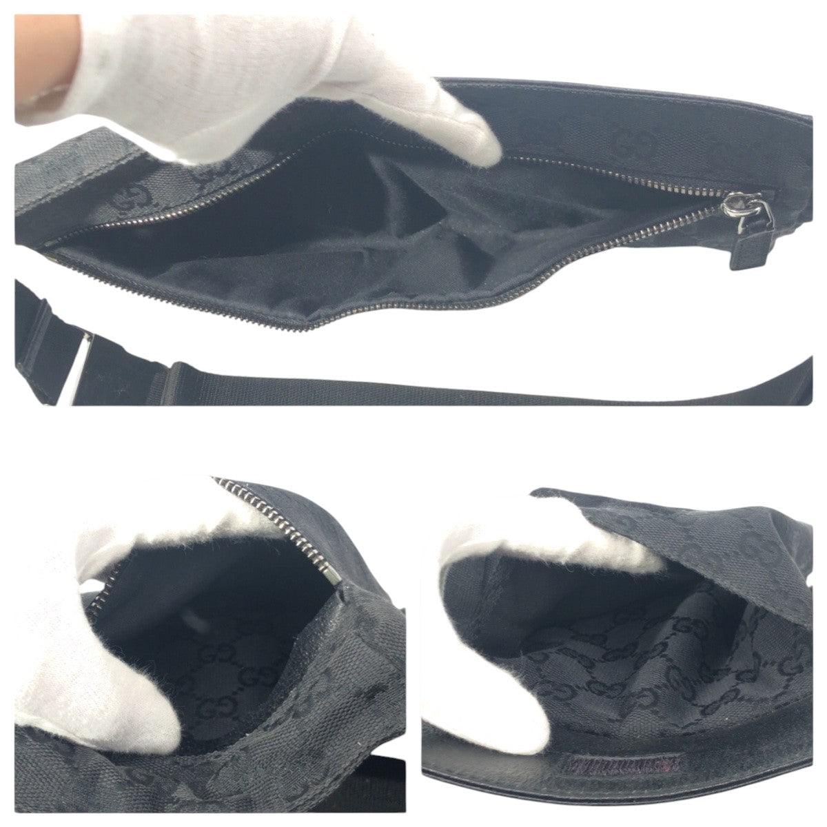 GUCCI Shoulder Bag 28566 GG canvas Black black Shoulder Bag Sling bag Bum bag Unisex GG pattern Women Used Authentic
