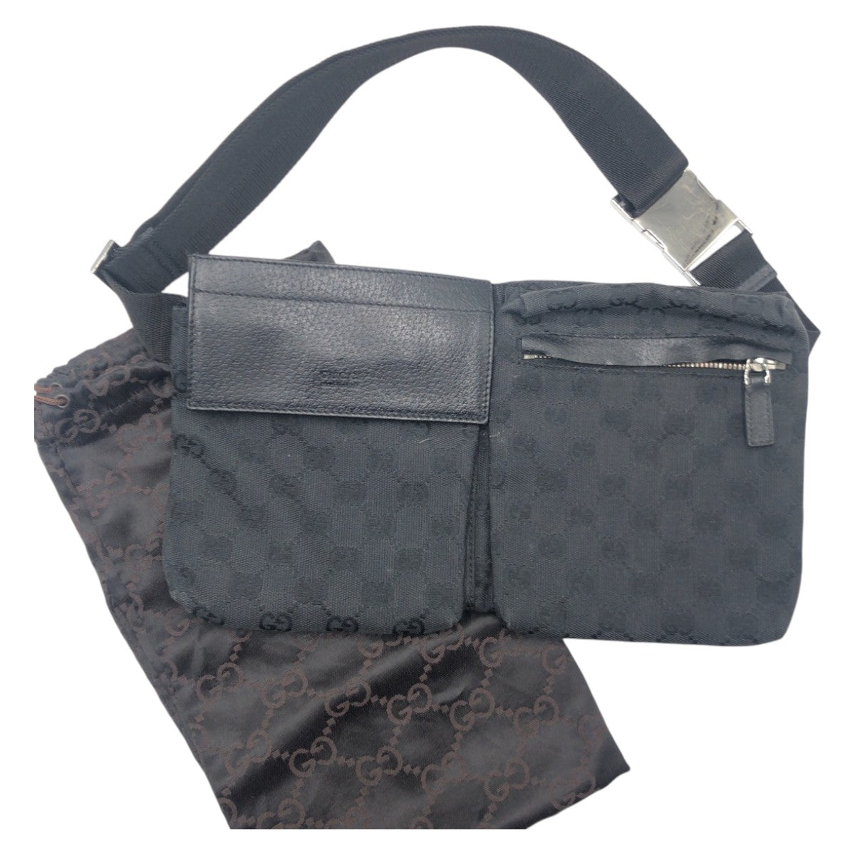 GUCCI Shoulder Bag 28566 GG canvas Black black Shoulder Bag Sling bag Bum bag Unisex GG pattern Women Used Authentic