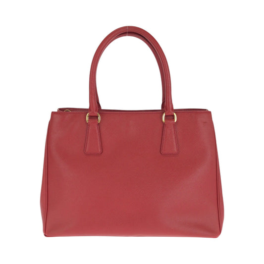 PRADA Tote Bag leather Red Gold Metal Tote Bag handbag Galleria Saffiano Triangle With logo Women Used Authentic