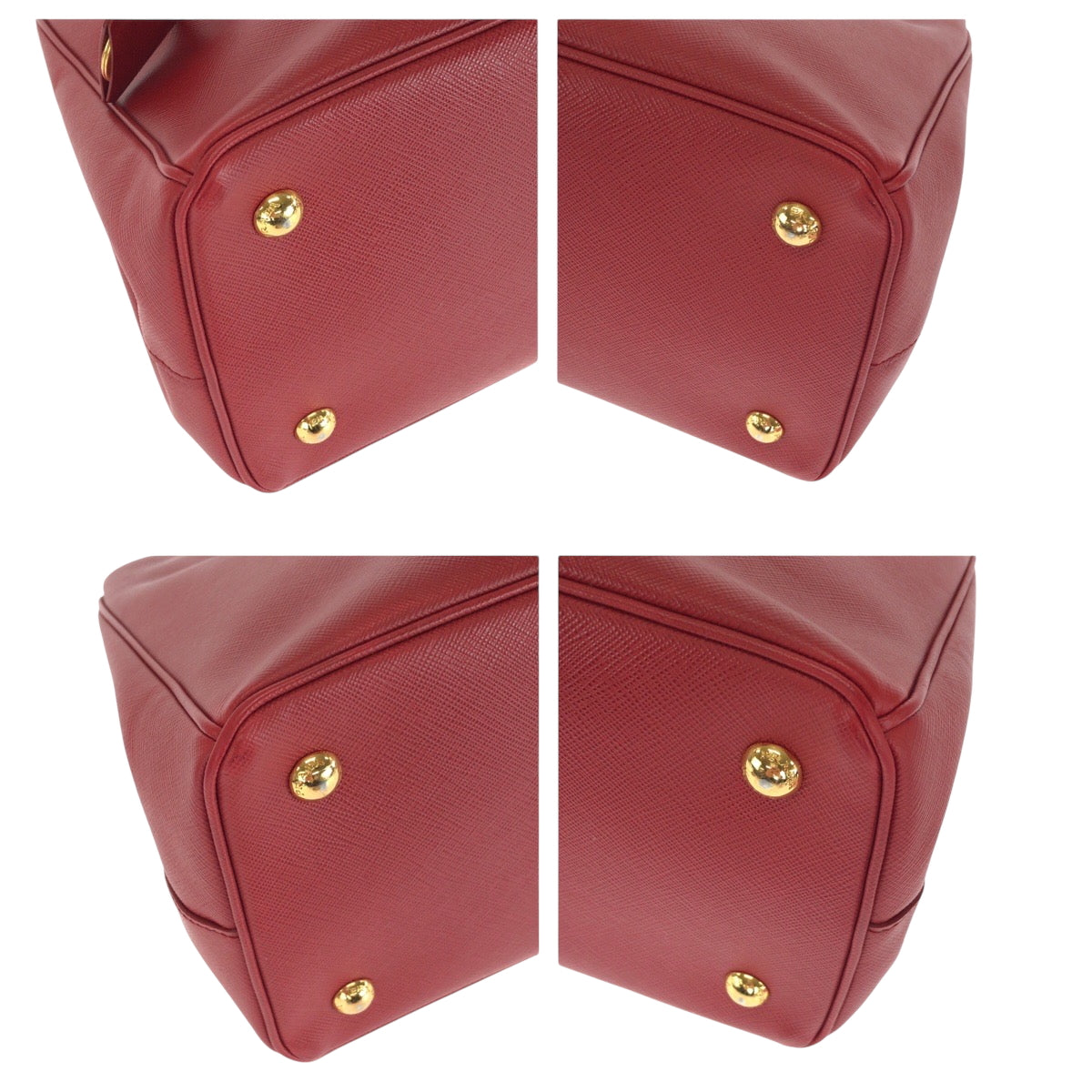 PRADA Tote Bag leather Red Gold Metal Tote Bag handbag Galleria Saffiano Triangle With logo Women Used Authentic
