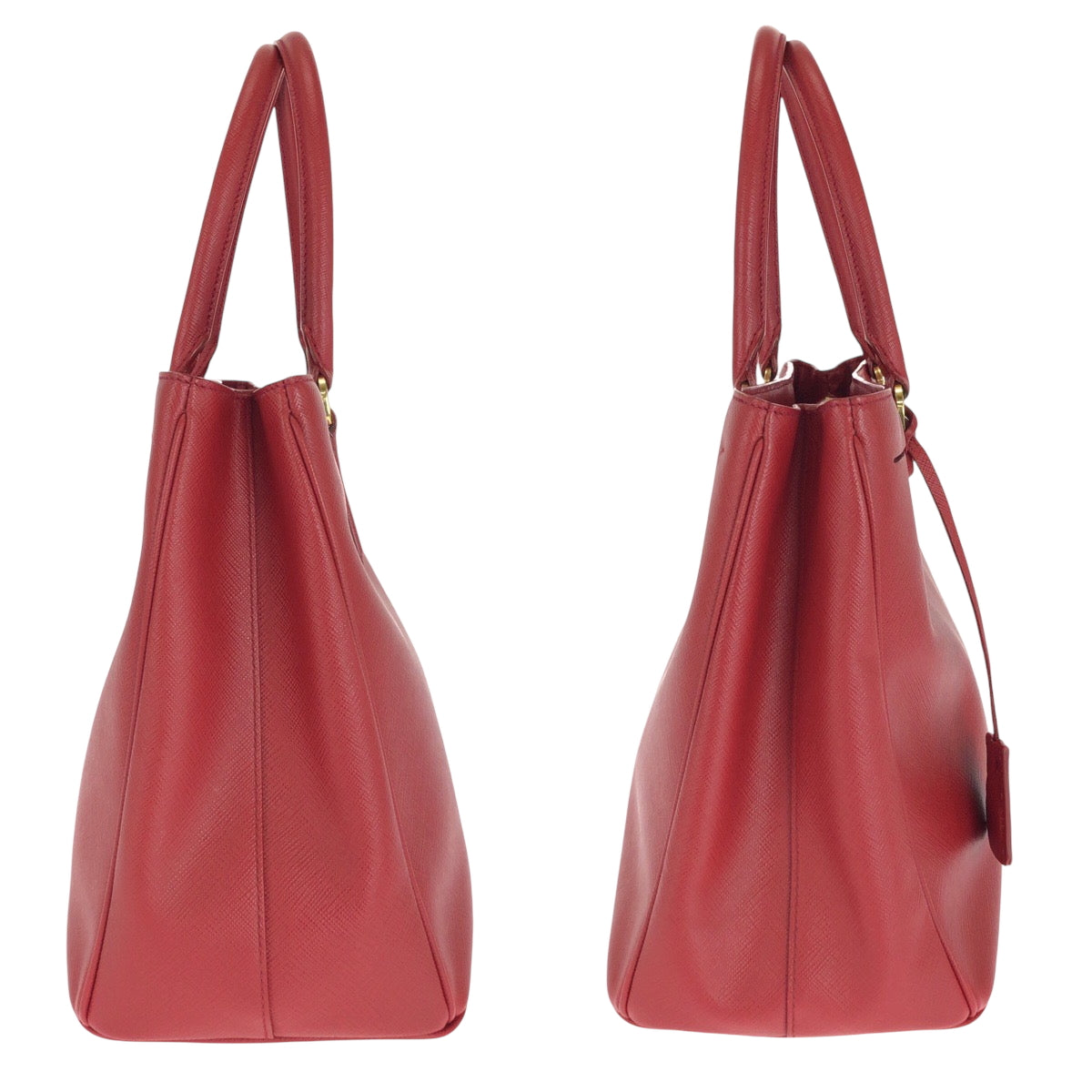 PRADA Tote Bag leather Red Gold Metal Tote Bag handbag Galleria Saffiano Triangle With logo Women Used Authentic