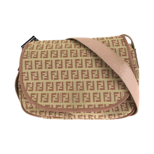 FENDI Shoulder Bag Canvas, Leather Beige Pink SilverMetal Shoulder Bag pochette Zucchino Women Used Authentic