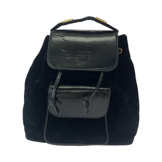 LOEWE Backpack Patent Leather, Suede black Backpack Backpack logo Women Used Authentic