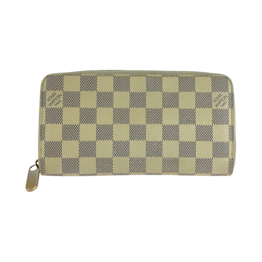 LOUIS VUITTON Long Wallet Purse N60019 PVC Ivory Long wallet Damier Azur Zippy wallet Women Used Authentic