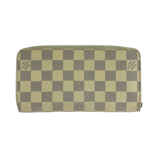 LOUIS VUITTON Long Wallet Purse N60019 PVC Ivory Long wallet Damier Azur Zippy wallet Women Used Authentic