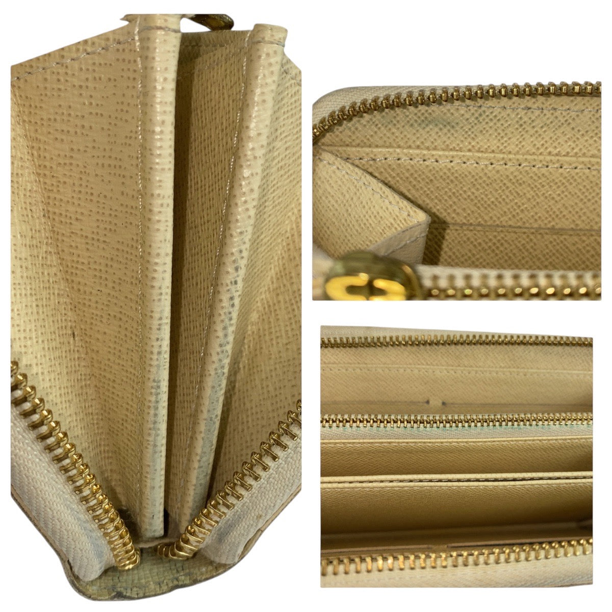 LOUIS VUITTON Long Wallet Purse N60019 PVC Ivory Long wallet Damier Azur Zippy wallet Women Used Authentic