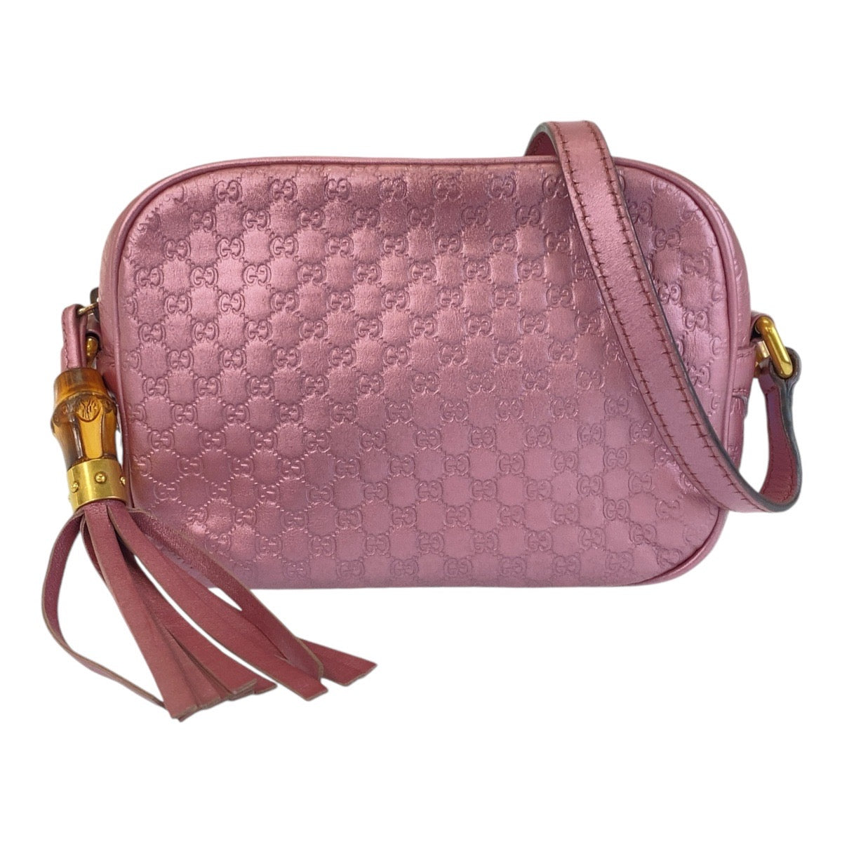 GUCCI Shoulder Bag 309538 leather Metallic Pink GoldMetal Crossbody Shoulder Bag Pochette Micro Guccisima Women Used Authentic