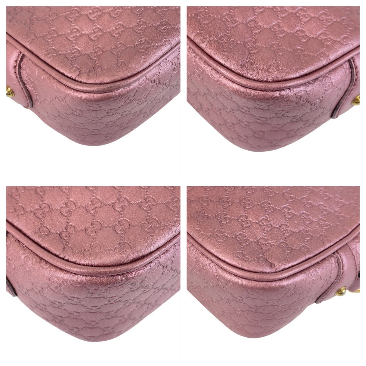 GUCCI Shoulder Bag 309538 leather Metallic Pink GoldMetal Crossbody Shoulder Bag Pochette Micro Guccisima Women Used Authentic