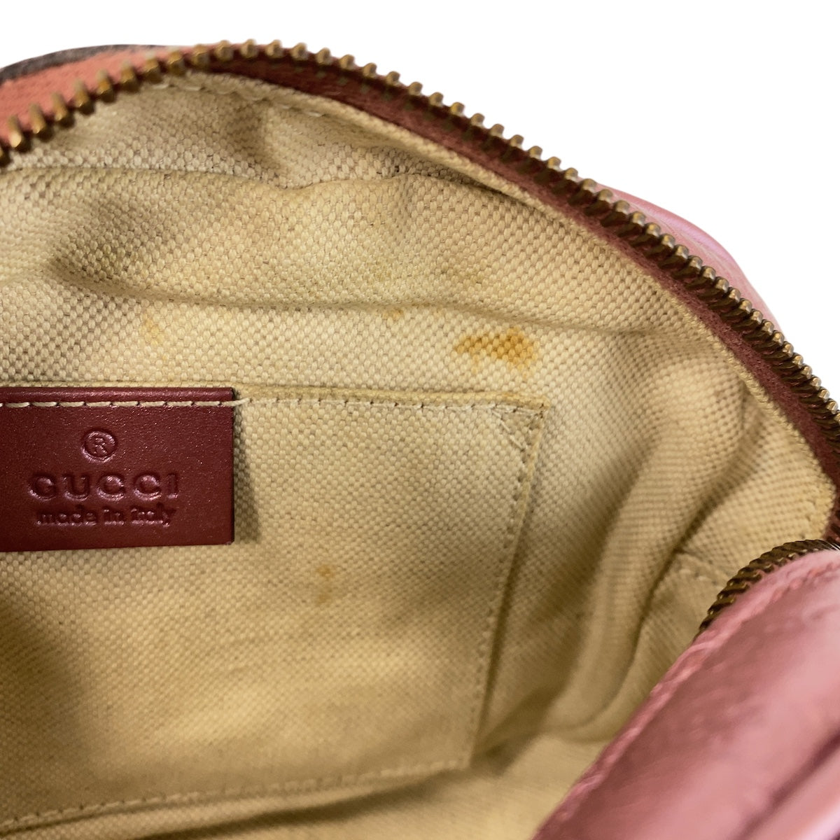 GUCCI Shoulder Bag 309538 leather Metallic Pink GoldMetal Crossbody Shoulder Bag Pochette Micro Guccisima Women Used Authentic