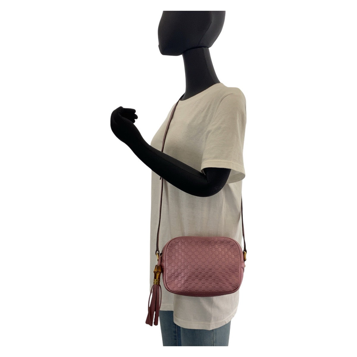 GUCCI Shoulder Bag 309538 leather Metallic Pink GoldMetal Crossbody Shoulder Bag Pochette Micro Guccisima Women Used Authentic