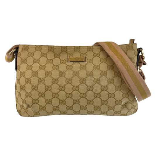 GUCCI Shoulder Bag GG canvas Beige Pink Gold Metal Crossbody Shoulder Bag Messenger Bag Sherry line Women Used Authentic