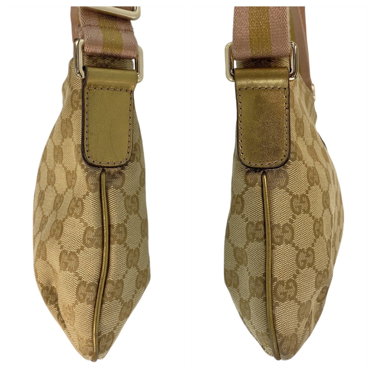 GUCCI Shoulder Bag GG canvas Beige Pink Gold Metal Crossbody Shoulder Bag Messenger Bag Sherry line Women Used Authentic