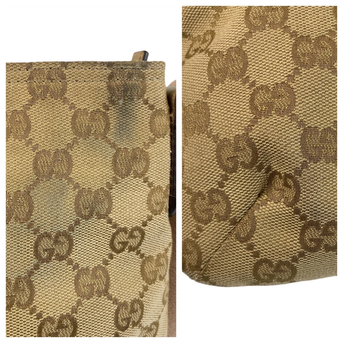 GUCCI Shoulder Bag GG canvas Beige Pink Gold Metal Crossbody Shoulder Bag Messenger Bag Sherry line Women Used Authentic