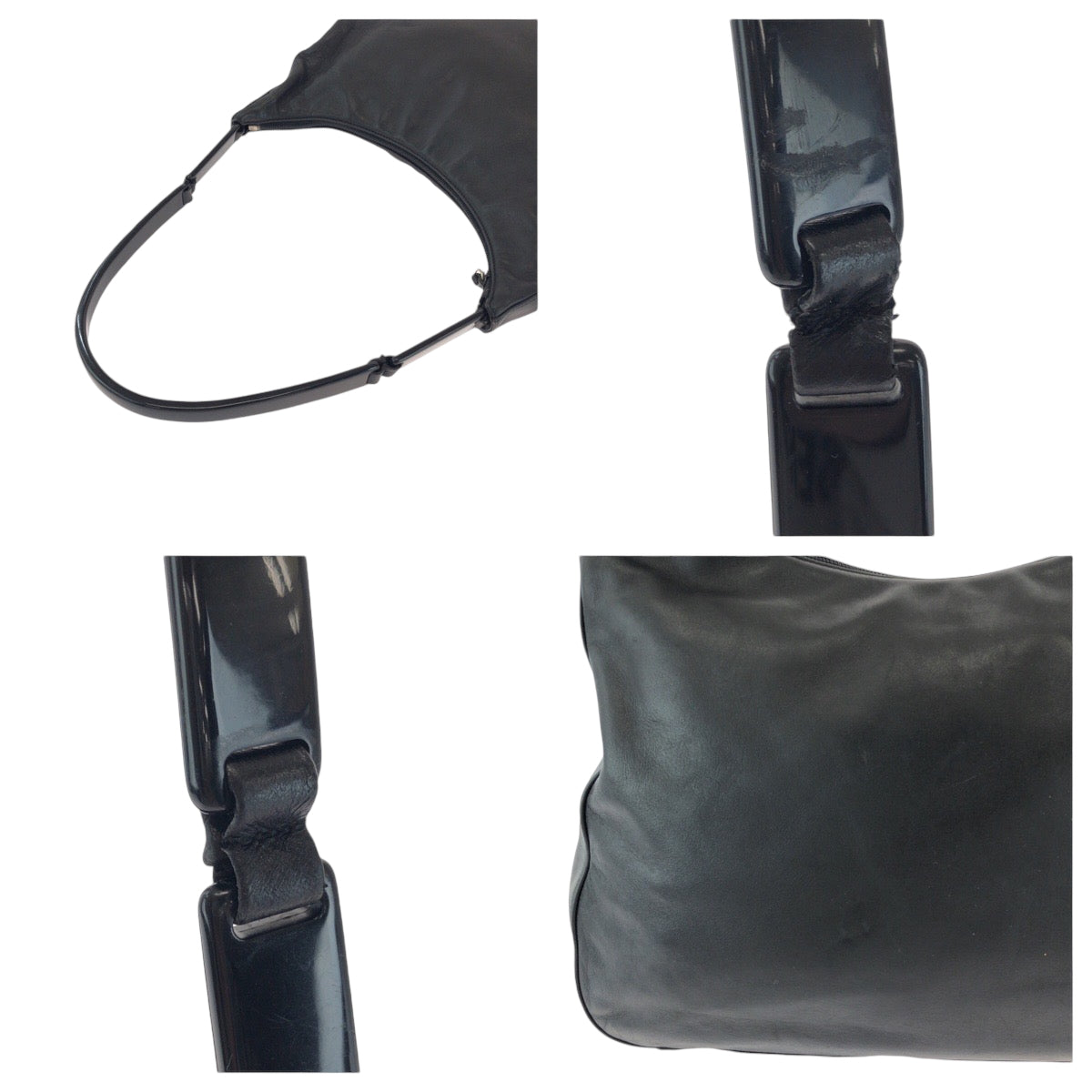 PRADA Shoulder Bag Plastic, Leather Black black Hobo Plastic Handle Shoulder Bag Plat Stick handle logo Women Used Authentic