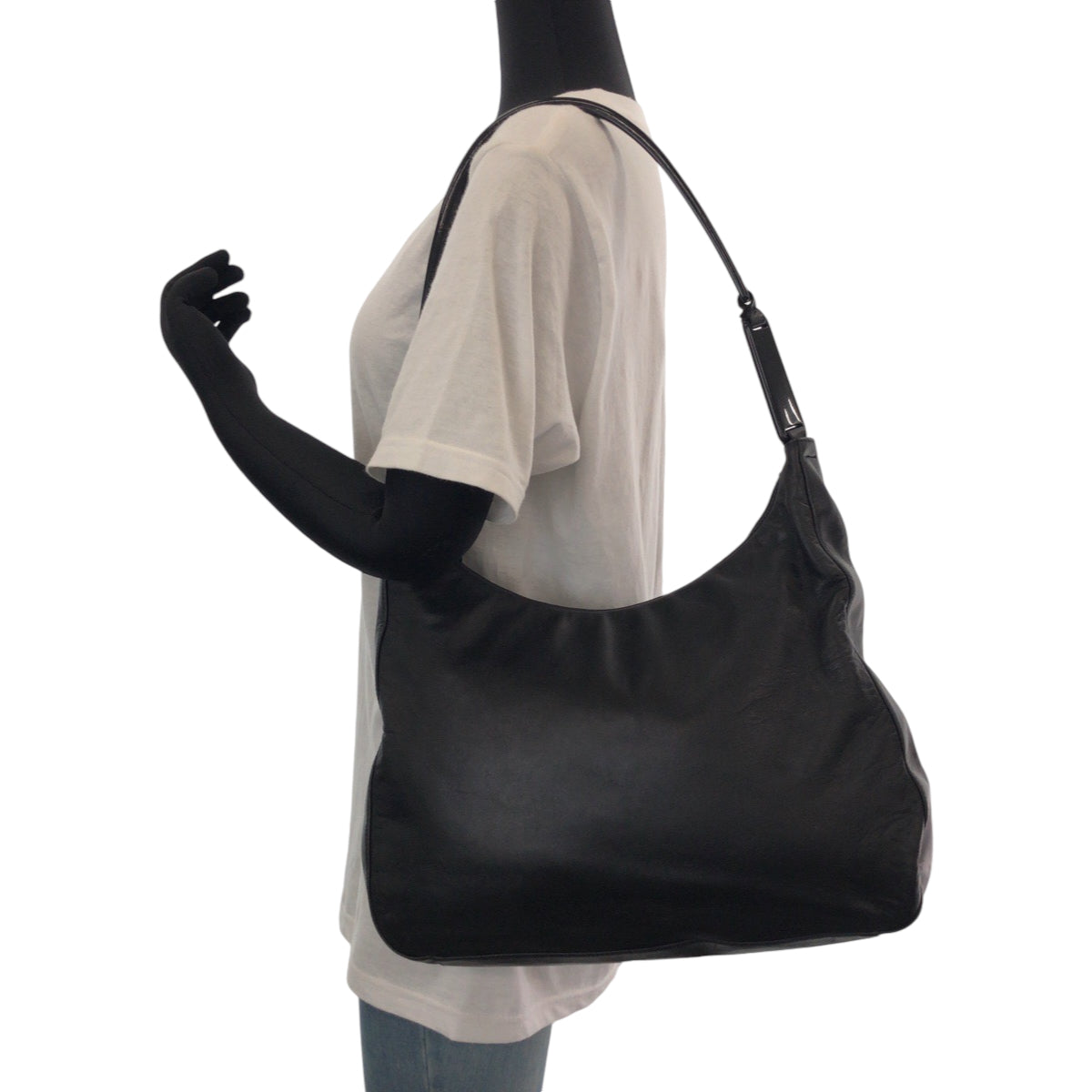 PRADA Shoulder Bag Plastic, Leather Black black Hobo Plastic Handle Shoulder Bag Plat Stick handle logo Women Used Authentic