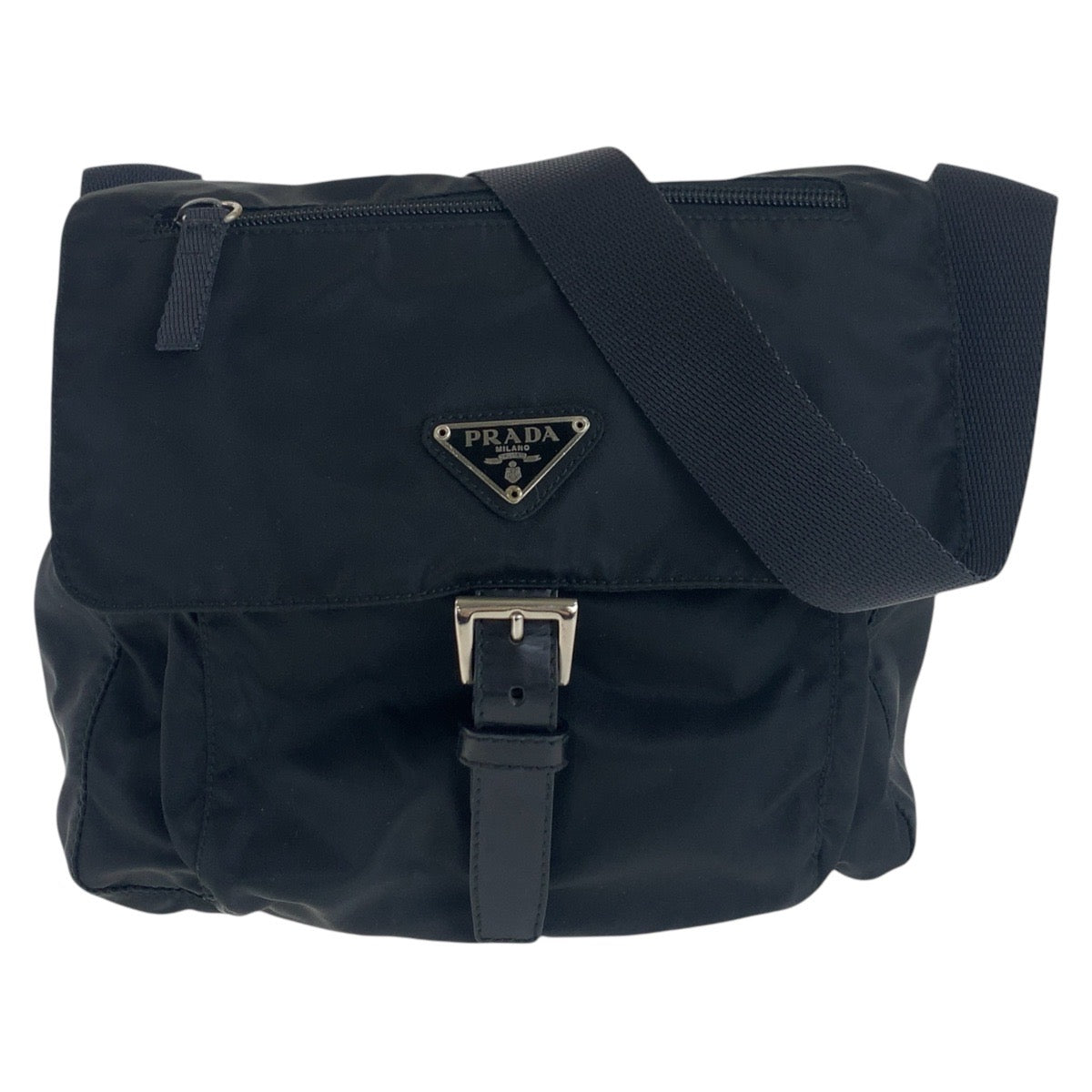 PRADA Shoulder Bag Nylon Black SilverMetal Crossbody Shoulder Bag Test Triangle With logo mens Used Authentic