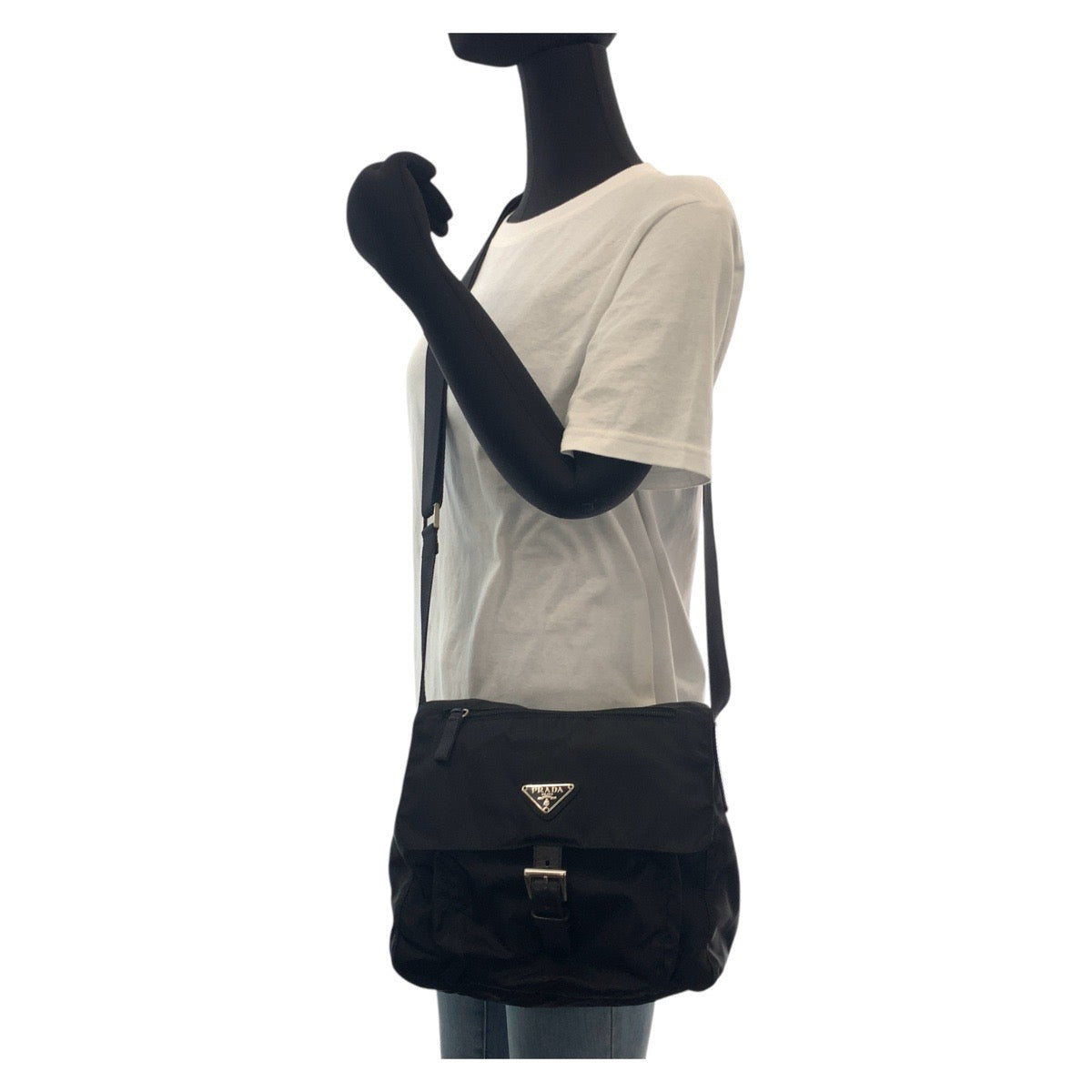 PRADA Shoulder Bag Nylon Black SilverMetal Crossbody Shoulder Bag Test Triangle With logo mens Used Authentic