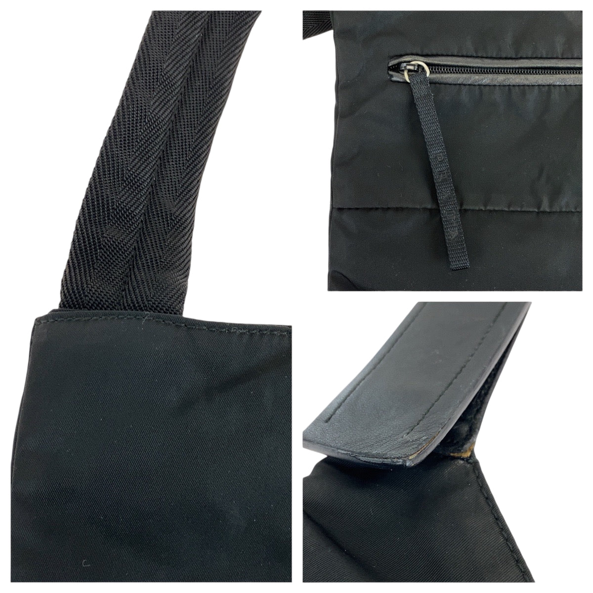 PRADA Shoulder Bag Nylon Black SilverMetal Crossbody Shoulder Bag Test Triangle With logo Women Used Authentic