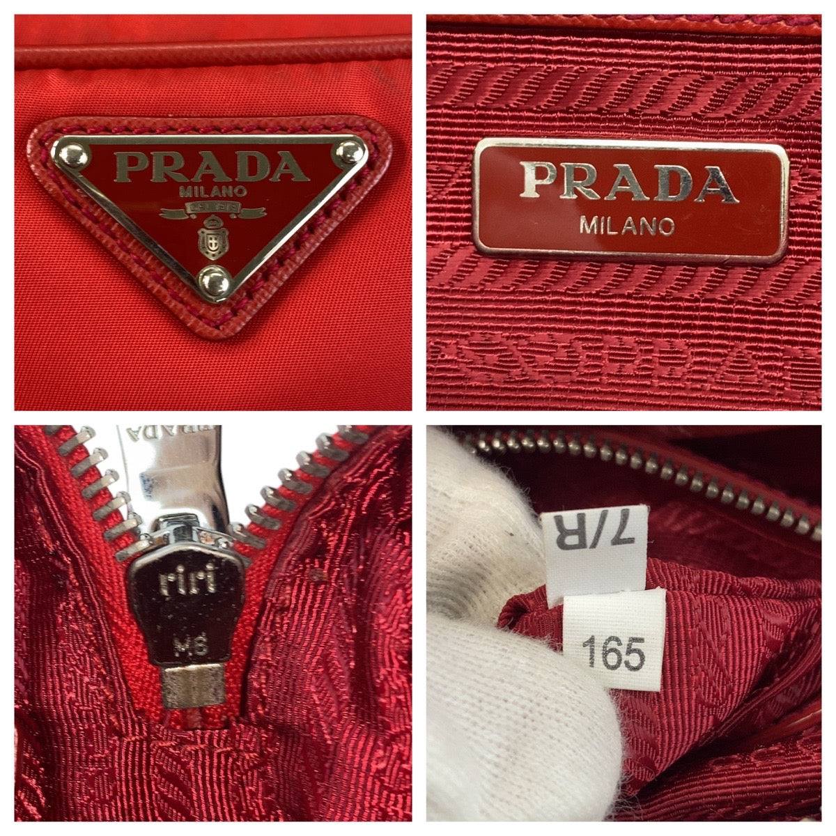 PRADA Shoulder Bag Nylon Red Silver Metal Crossbody Shoulder Bag Pochette Test Triangle With logo Women Used Authentic
