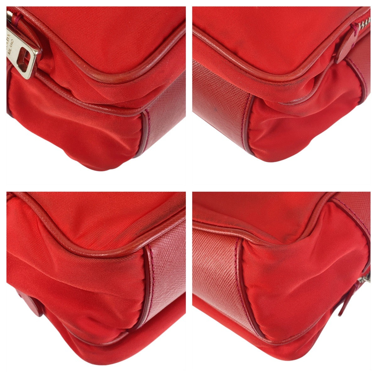PRADA Shoulder Bag Nylon Red Silver Metal Crossbody Shoulder Bag Pochette Test Triangle With logo Women Used Authentic