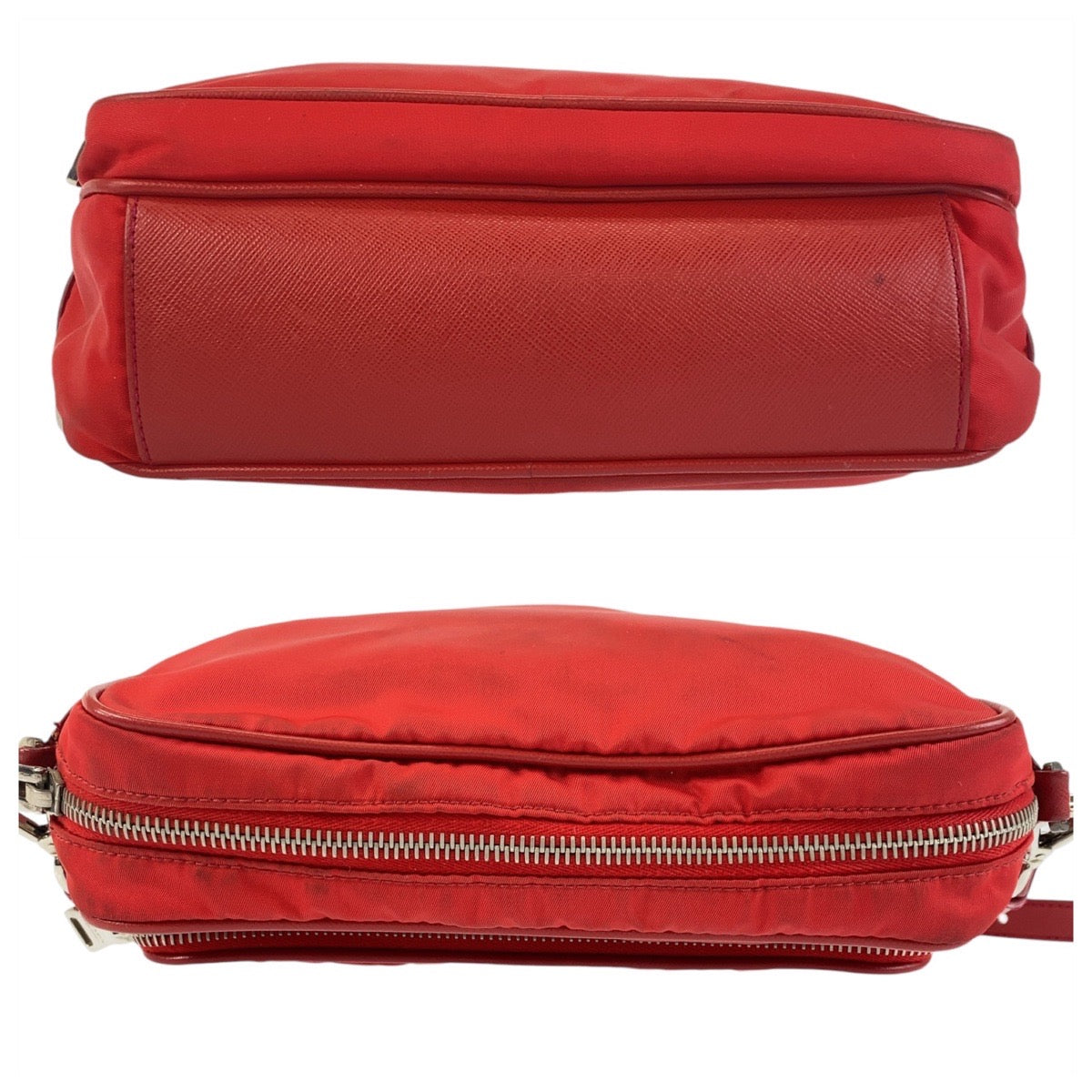 PRADA Shoulder Bag Nylon Red Silver Metal Crossbody Shoulder Bag Pochette Test Triangle With logo Women Used Authentic