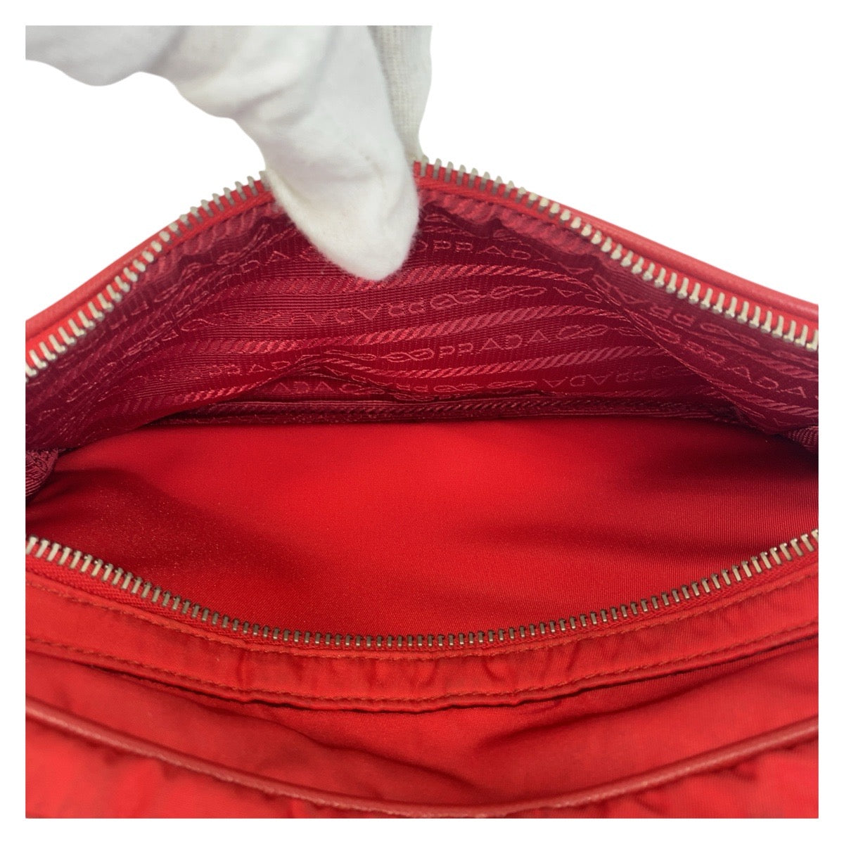 PRADA Shoulder Bag Nylon Red Silver Metal Crossbody Shoulder Bag Pochette Test Triangle With logo Women Used Authentic