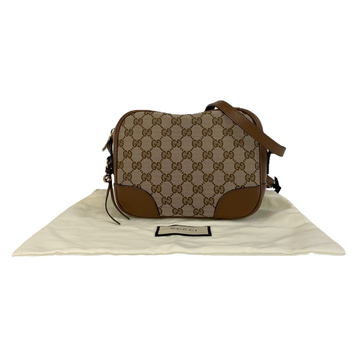 GUCCI Shoulder Bag 449413 GG canvas, leather Brown Gold Metal Crossbody Shoulder Bag Pochette Women Used Authentic