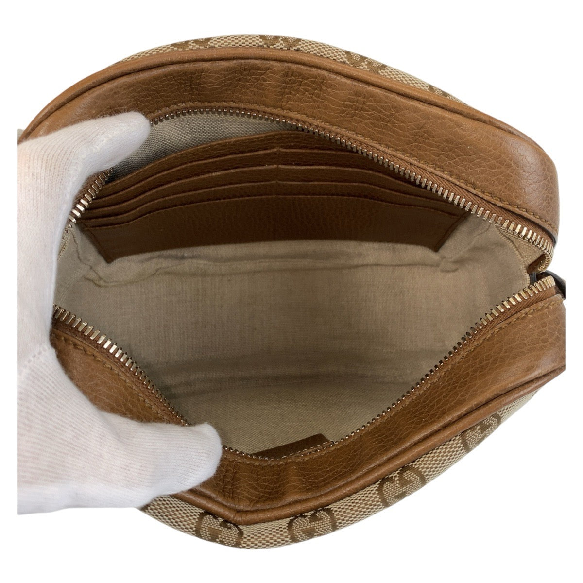 GUCCI Shoulder Bag 449413 GG canvas, leather Brown Gold Metal Crossbody Shoulder Bag Pochette Women Used Authentic