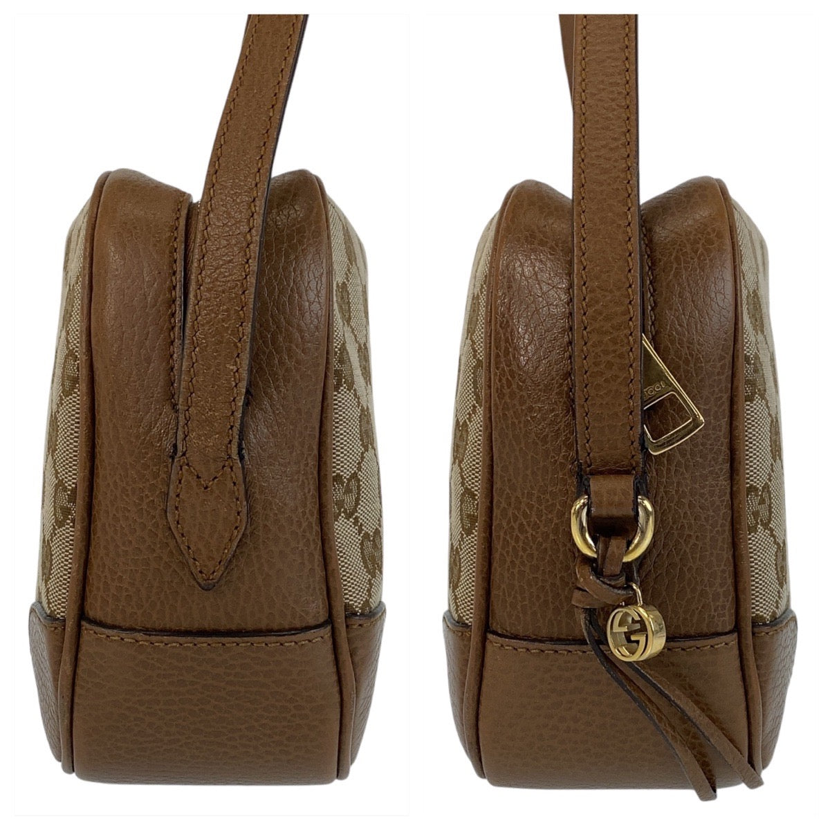 GUCCI Shoulder Bag 449413 GG canvas, leather Brown Gold Metal Crossbody Shoulder Bag Pochette Women Used Authentic
