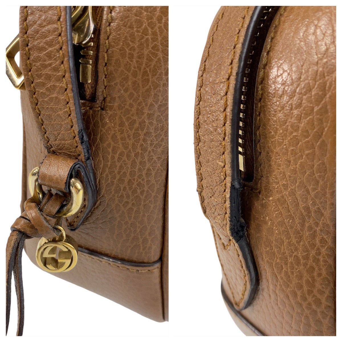 GUCCI Shoulder Bag 449413 GG canvas, leather Brown Gold Metal Crossbody Shoulder Bag Pochette Women Used Authentic