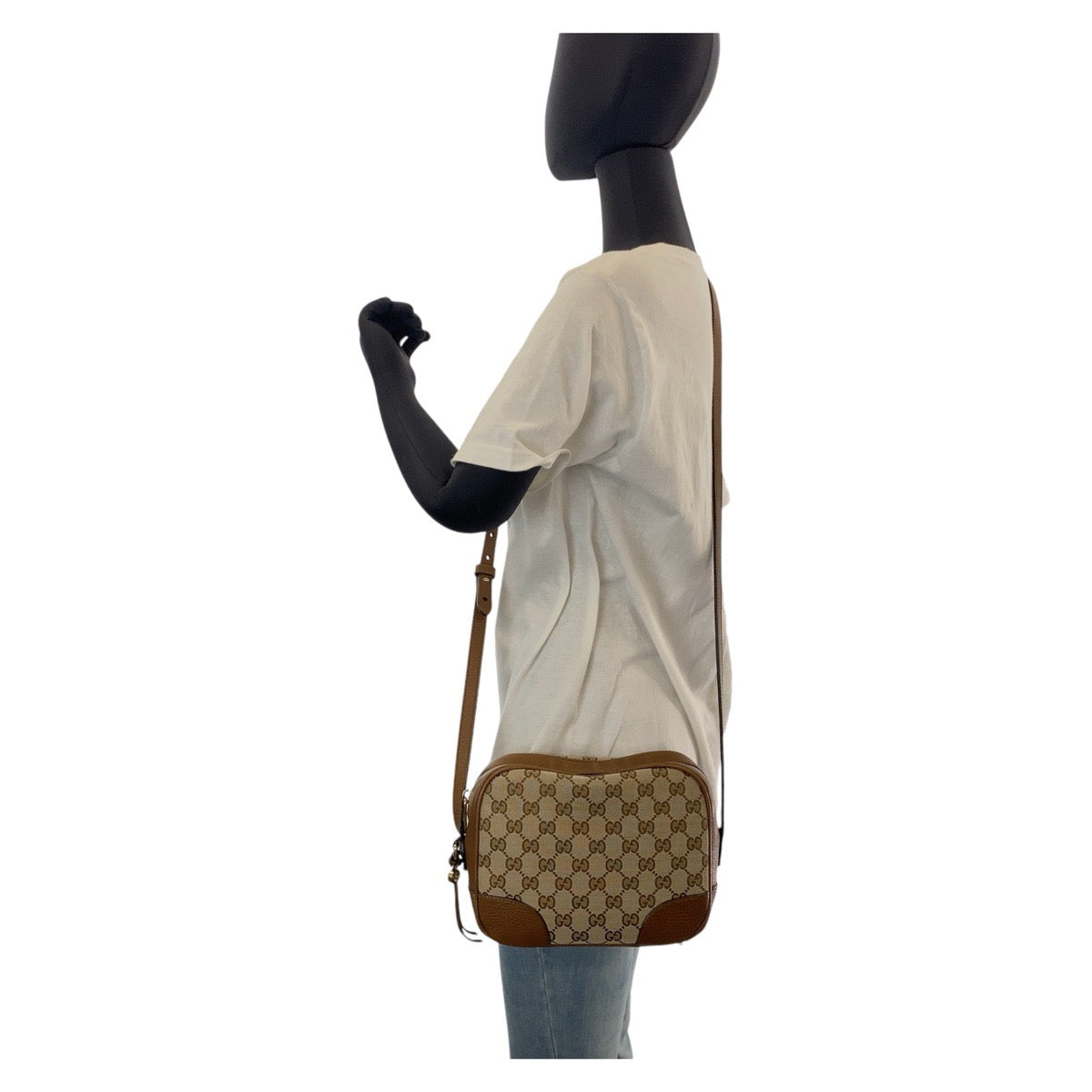 GUCCI Shoulder Bag 449413 GG canvas, leather Brown Gold Metal Crossbody Shoulder Bag Pochette Women Used Authentic