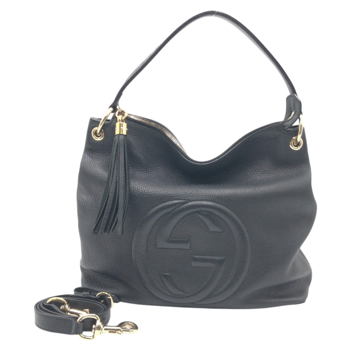 GUCCI Shoulder Bag 408825 leather Black black Hobo Shoulder Bag Handbag 2WAY Soho Interlocking G Women Used Authentic