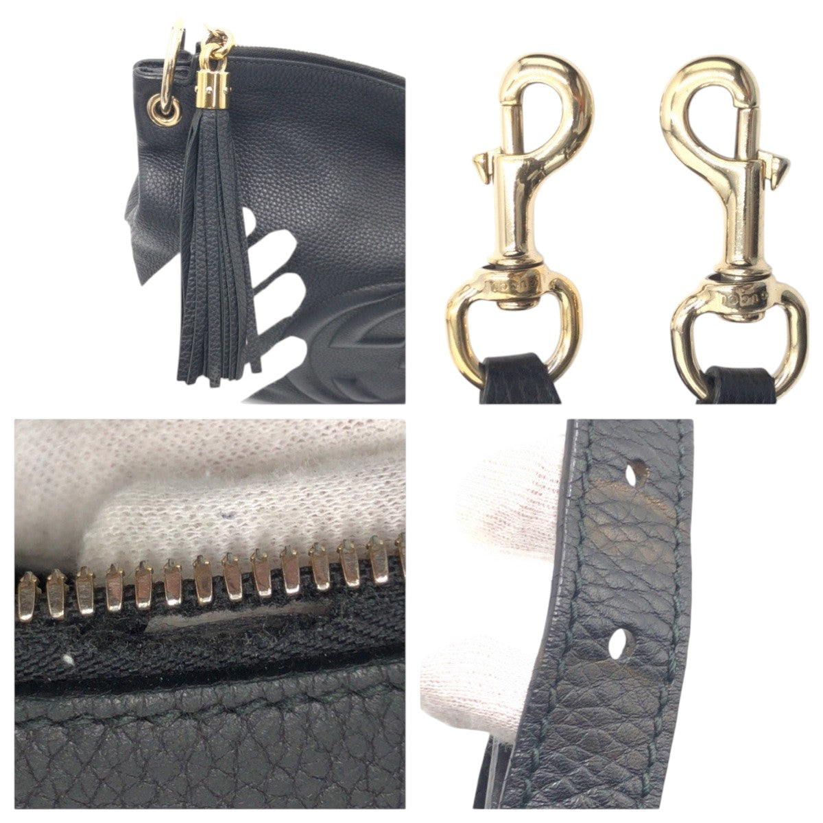 GUCCI Shoulder Bag 408825 leather Black black Hobo Shoulder Bag Handbag 2WAY Soho Interlocking G Women Used Authentic