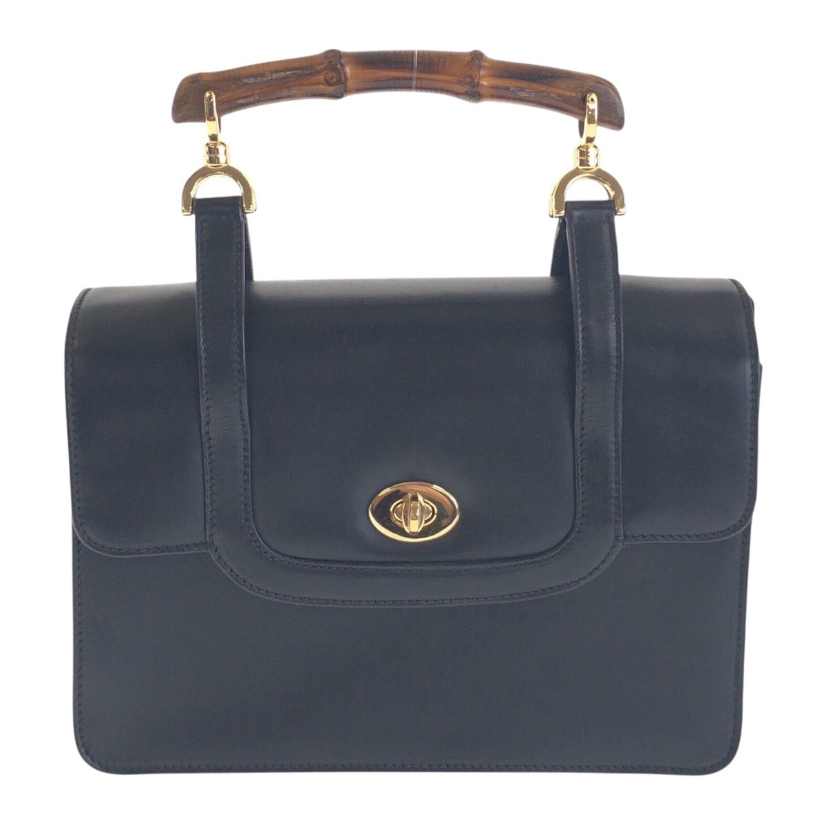 GUCCI Handbag 000 113 0231 leather Black GoldMetal Bamboo Women Used Authentic