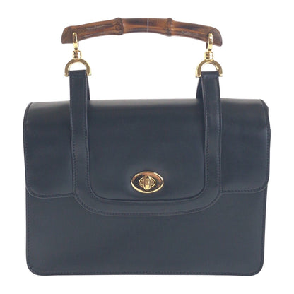 GUCCI Handbag 000 113 0231 leather Black GoldMetal Bamboo Women Used Authentic