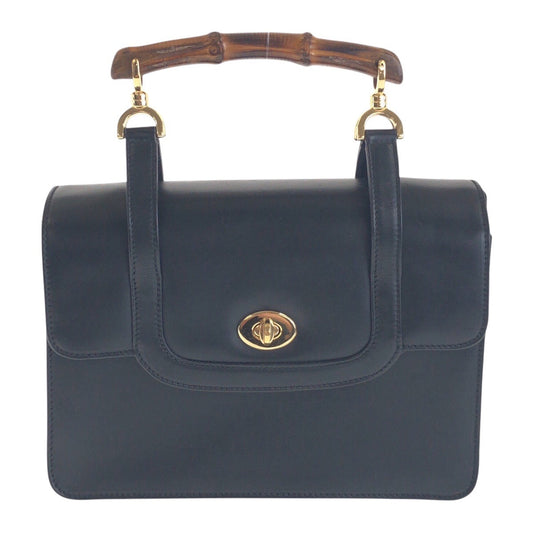 GUCCI Handbag 000 113 0231 leather Black GoldMetal Bamboo Women Used Authentic