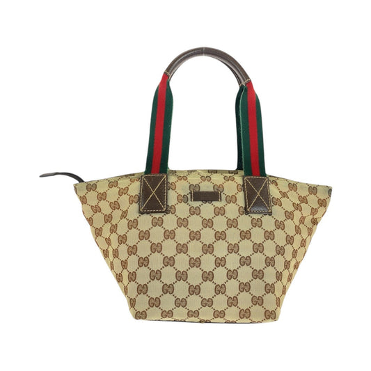 GUCCI Tote Bag 131228 GG canvas, leather Brown beige Tote Bag Shoulder Bag Sherry line Women Used Authentic