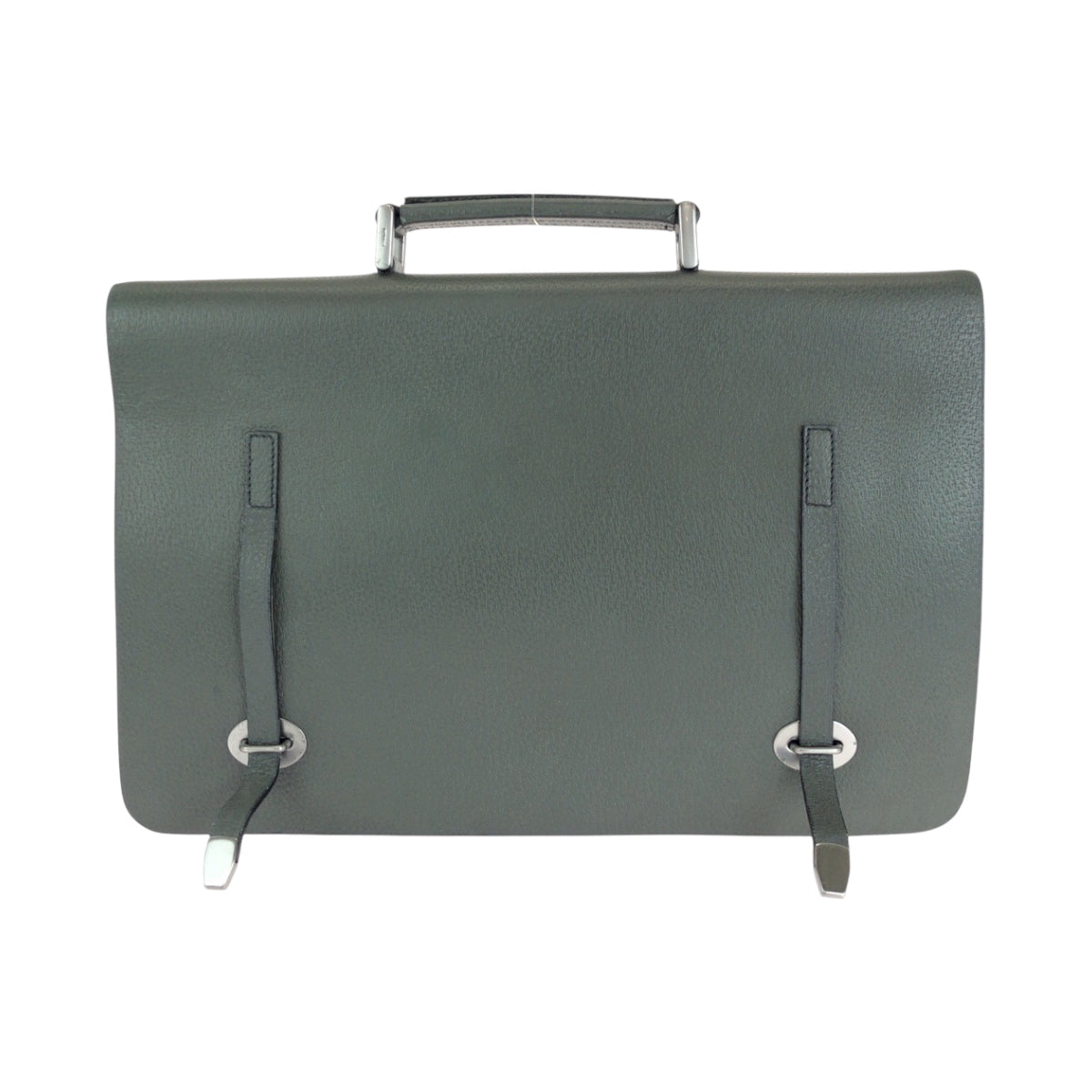 PRADA Business bag leather Green Blue SilverMetal Business bag handbag Bicolor triangleWith logo mens Used Authentic