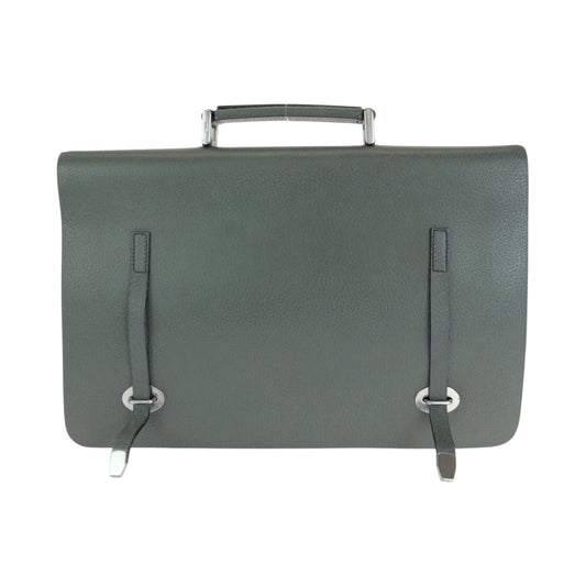 PRADA Business bag leather Green Blue SilverMetal Business bag handbag Bicolor triangleWith logo mens Used Authentic