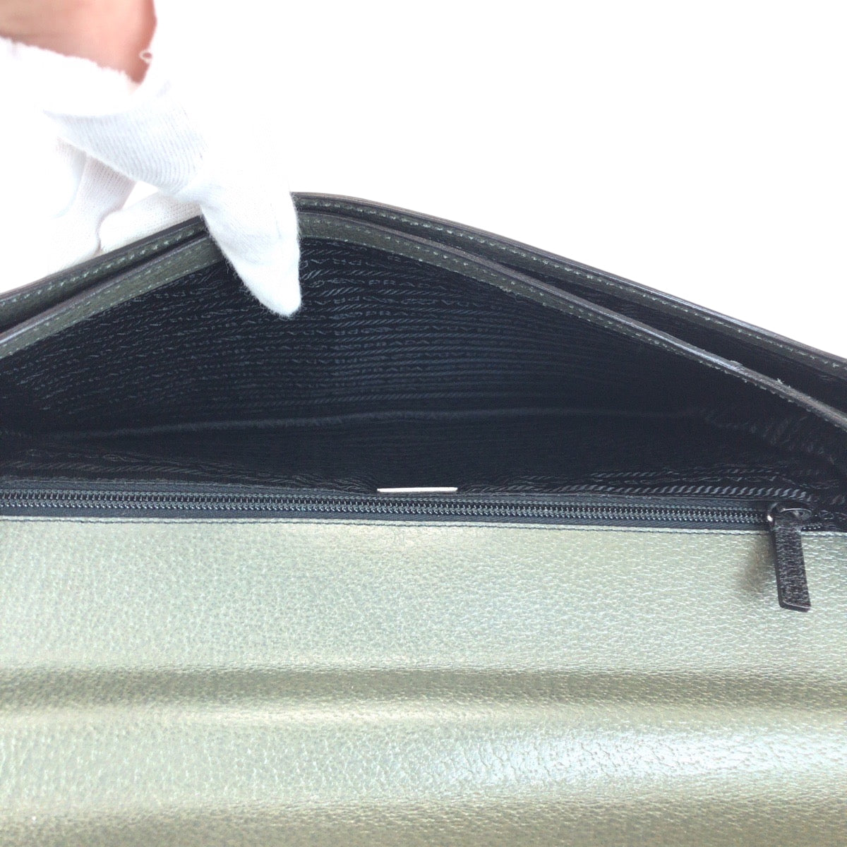 PRADA Business bag leather Green Blue SilverMetal Business bag handbag Bicolor triangleWith logo mens Used Authentic