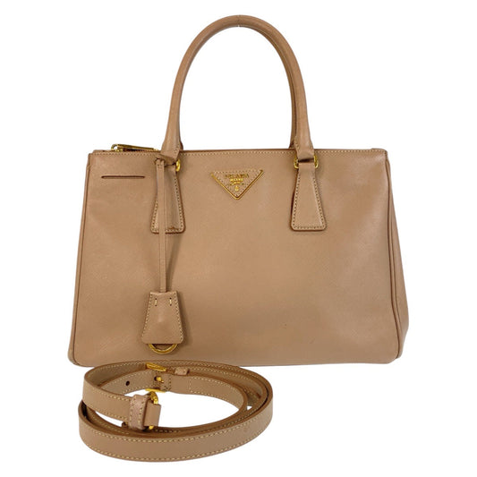 PRADA Handbag leather Beige Gold Metal Handbag Crossbody Shoulder Bag 2way Safiano Galleria TriangleWith logo Women Used Authentic
