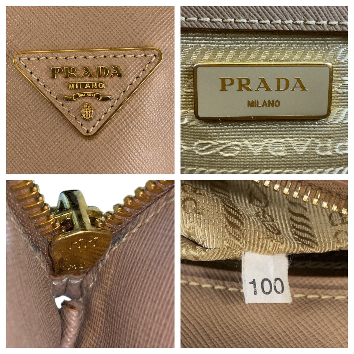 PRADA Handbag leather Beige Gold Metal Handbag Crossbody Shoulder Bag 2way Safiano Galleria TriangleWith logo Women Used Authentic