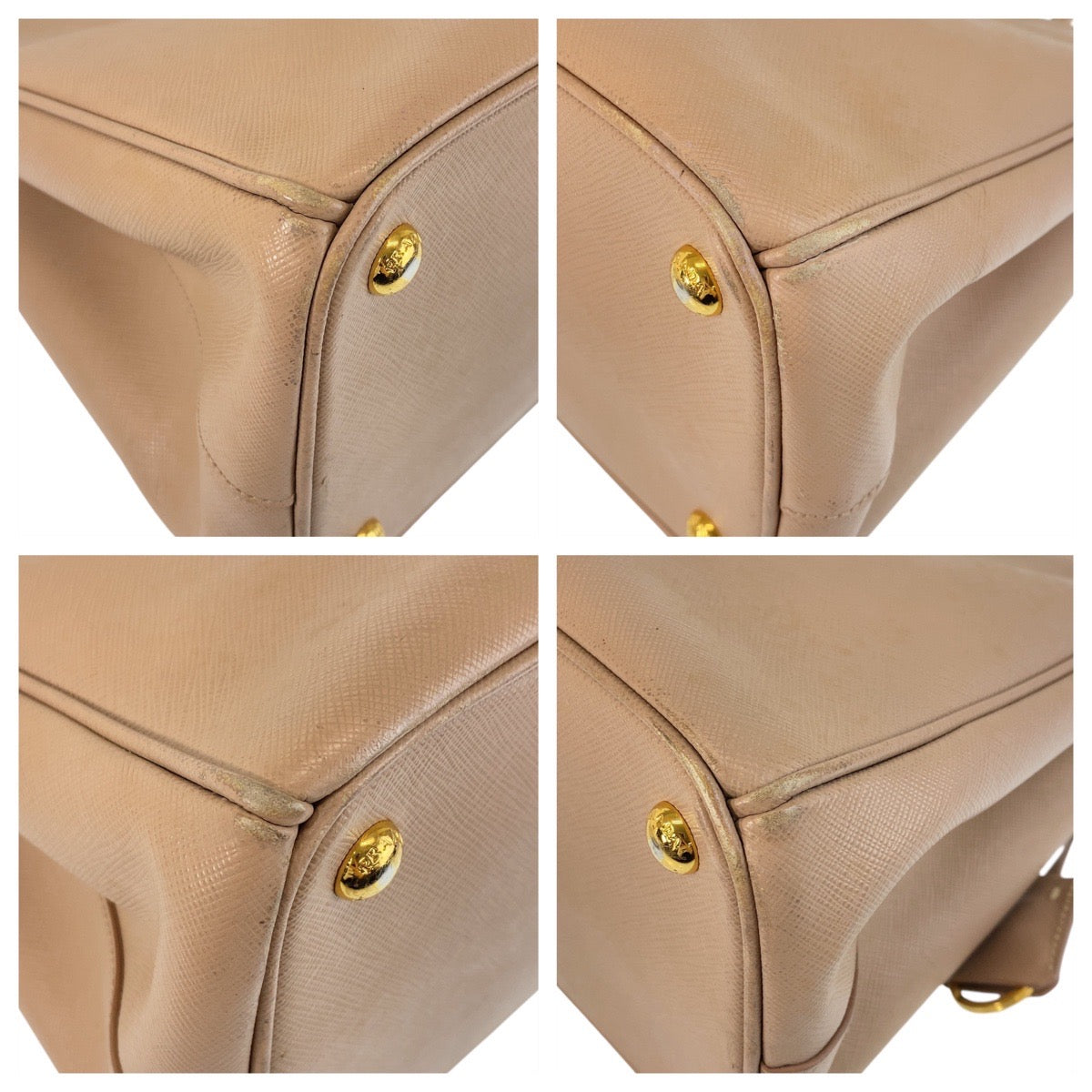 PRADA Handbag leather Beige Gold Metal Handbag Crossbody Shoulder Bag 2way Safiano Galleria TriangleWith logo Women Used Authentic