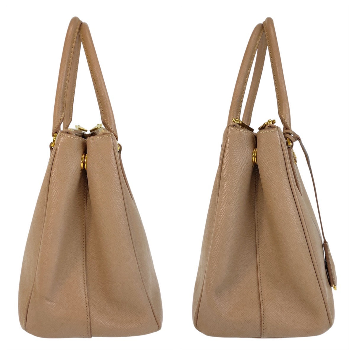 PRADA Handbag leather Beige Gold Metal Handbag Crossbody Shoulder Bag 2way Safiano Galleria TriangleWith logo Women Used Authentic