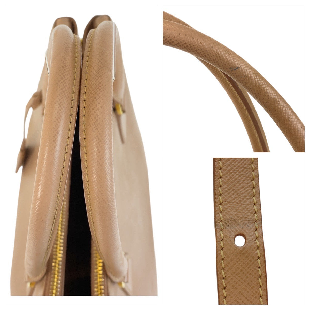 PRADA Handbag leather Beige Gold Metal Handbag Crossbody Shoulder Bag 2way Safiano Galleria TriangleWith logo Women Used Authentic