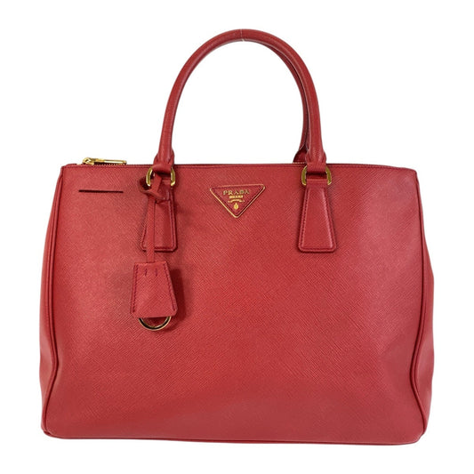 PRADA Handbag leather Red Gold Metal Handbag Safiano Galleria Women Used Authentic