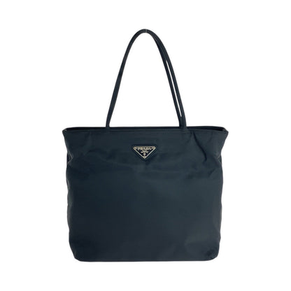 PRADA Shoulder Bag Nylon Black SilverMetal Shoulder Bag Tote Bag Test Triangle With logo Women Used Authentic