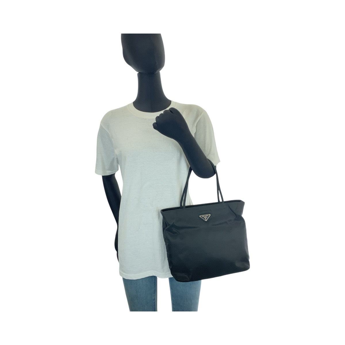 PRADA Shoulder Bag Nylon Black SilverMetal Shoulder Bag Tote Bag Test Triangle With logo Women Used Authentic