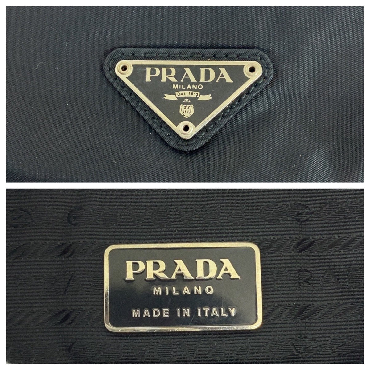 PRADA Shoulder Bag Nylon Black SilverMetal Shoulder Bag Tote Bag Test Triangle With logo Women Used Authentic